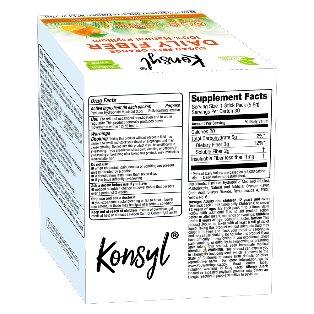 Konsyl Orange Sugar Free Daily Fiber Stick Packs