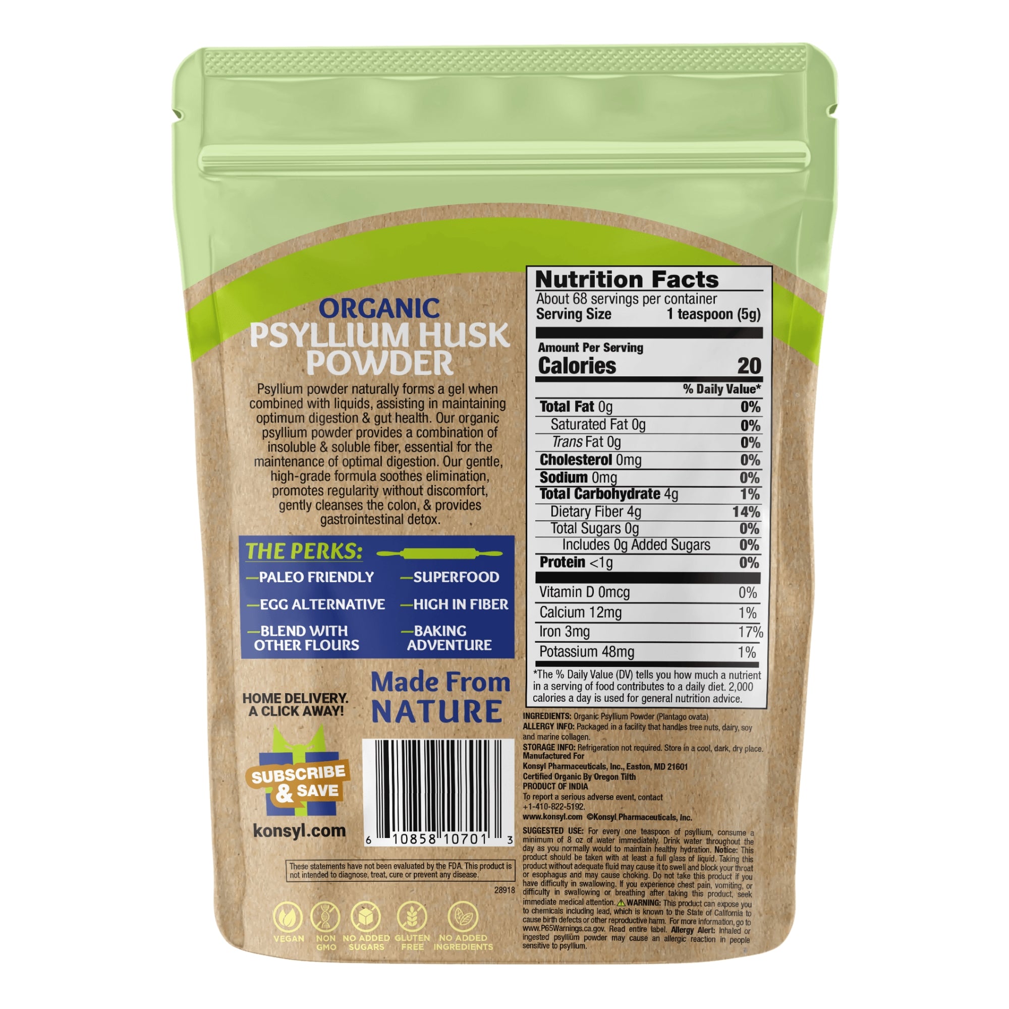 For Baking - Organic Konsyl Psyllium Fiber